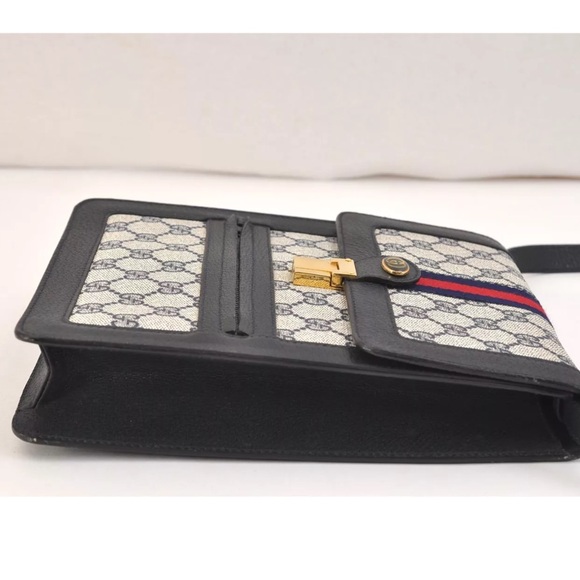 Authentic “Rare” GUCCI Sherry Line Shoulder Cross Bag GG PVC Leather Navy - Picture 4 of 16